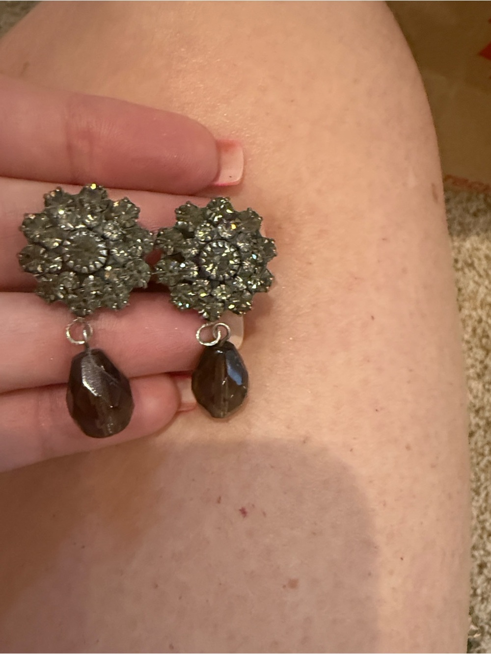 Vintage Smoky Crystal Cluster Drop Earrings Clip On